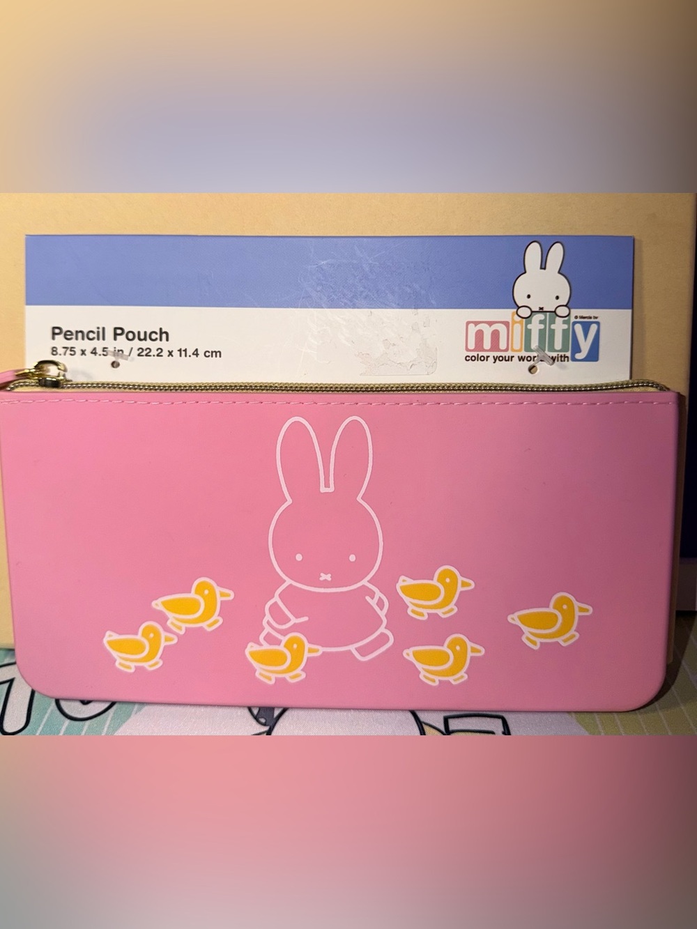 🐰NWT Miffy Pink Pencil Pouch with Yellow Duck Accents